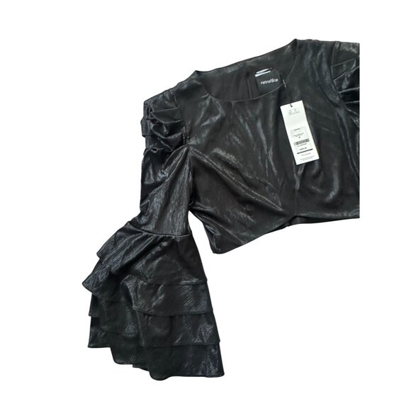 RETROFETE Bateau Black Ruffle Sleeve Crop Blouse Size Medium - Picture 3 of 9
